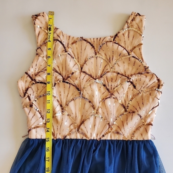7346 * Deb Sequin Scallop Tulle Dress Blush Blue Size 9 - Picture 8 of 9